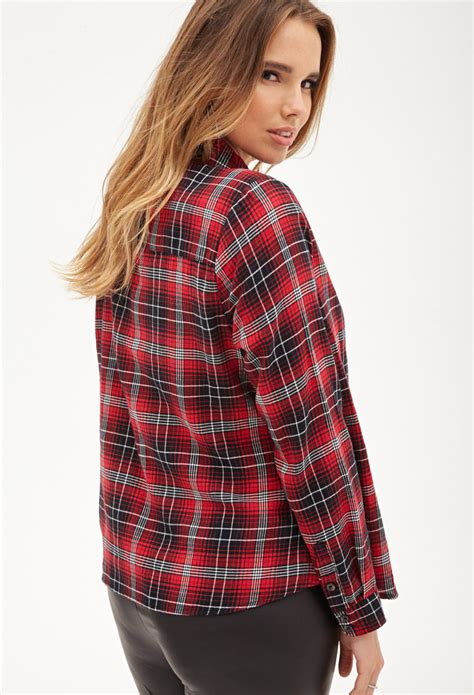 Lyst Forever 21 Plus Size Tartan Plaid Collared Shirt In Red