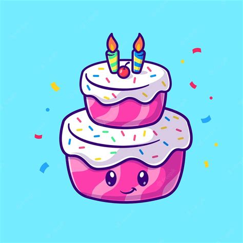 Free Vector Cute Birthday Cake Cartoon Vector Icon Illustration Food Holiday Icon Concept