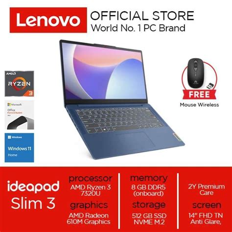 Jual Lenovo Ideapad Slim 3 14amn8 82xn003mid R3 7320u 8gb 512gb 14 0