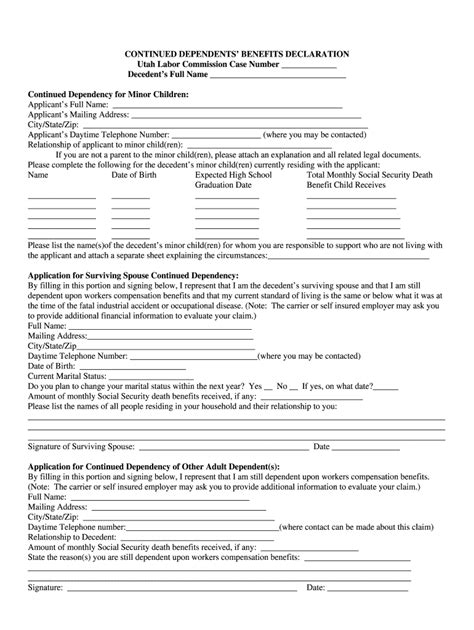 Fillable Online Laborcommission Utah Dependency Application Doc