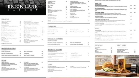 Menu At Brick Lane Eatery Century City Restaurant Cape Town