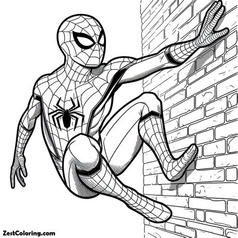 Spiderman Climbing Side Of Wall Coloring Page In Coloring