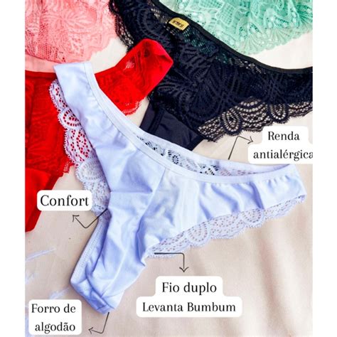 Kit Calcinhas Feminina Fio Duplo Renda Tanga Confort Vel Fio