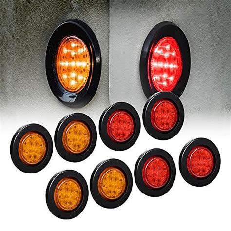 8pc 2 5 Amber Red Round Trailer Led Clearance Marker Lights [dot Approved] [reflector Lens