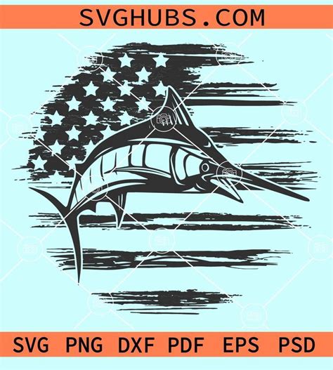 Sailfish With Us Flag Svg Sailfish Svg Fishing Distressed American