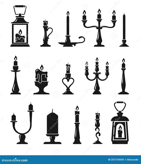 Retro Candlesticks With Candles Flat Vector Isolated On White