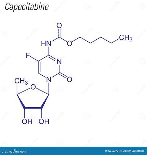 Fórmula Esquelética Vectorial De Capecitabina Molécula Química Farmacológica Stock De