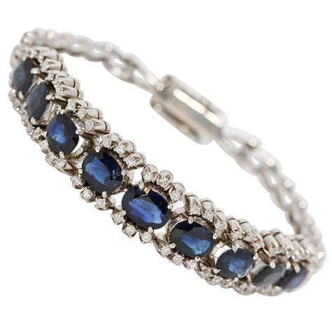 18 Karat White Gold Tennis Bracelet With Natural Blue Sapphires And