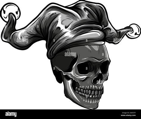 Skull In Jester Hat Monochrome Vector Illustration Stock Vector Image