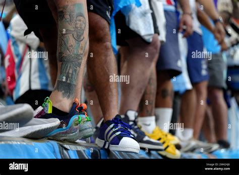 An Argentina Fans Shows Off Their Lionel Messi Tattoo Prior To The Fifa World Cup Final At