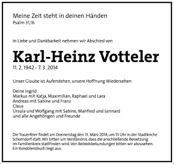 Traueranzeigen Von Karl Heinz Votteler ZVW Trauer