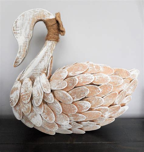 Swan Decor White Wood Distressed Swan Farmhouse Style Etsy Swan