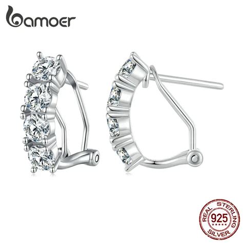 Bamoer 2 4CT Moissanite Ear Buckles 925 Sterling Silver Hoop Earrings