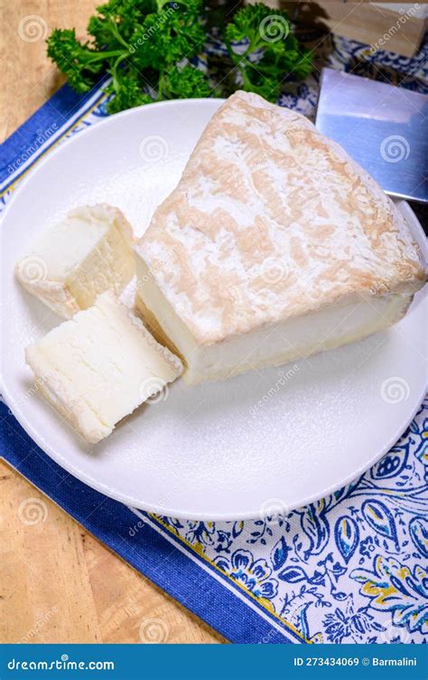 Piece Of French Soft Ripened White Mold Cow Milk Cheese Brie Produced