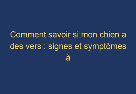 Comment savoir si mon chien a des vers signes et symptômes à