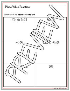 Decimal Place Value Worksheet Tenths And Hundredths By Hope And Hot