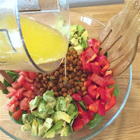 Spinach Salad With Roasted Chickpeas And Lemon Garlic Dressing