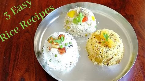 3 Easy Instant Rice Recipes Lunch Box Ideas Potato Rice Paneer Mattar Rice Capsicum Mushroom