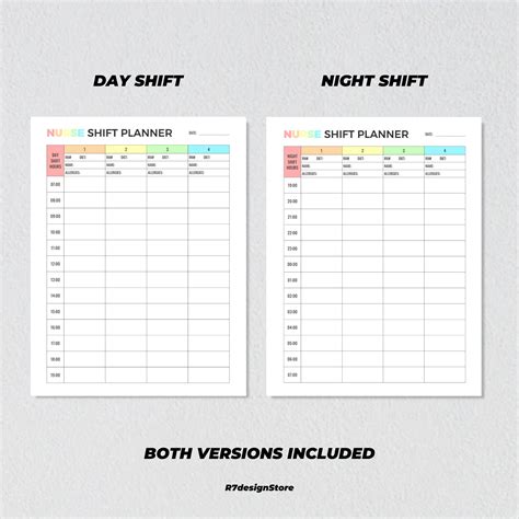 Buy Nurse Shift Planner Printable Nursing Hourly Tracker Day Night