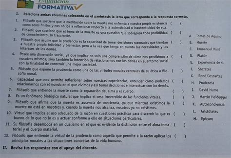 Resuelto Evaluación FORMATIVA I Relaciona ambas columnas colocando en