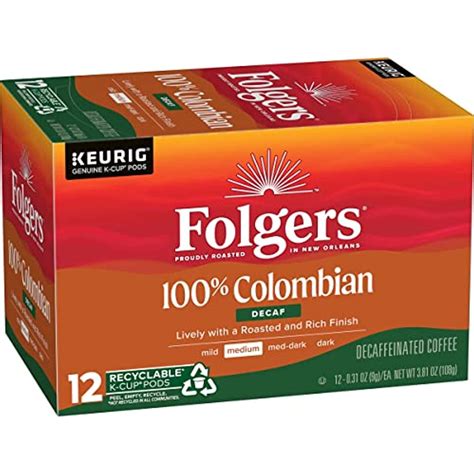 Folgers 100% Colombian Decaf Medium Roast Coffee, 12 K-Cup Pods