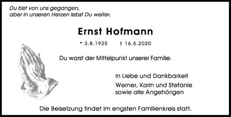 Traueranzeigen Von Ernst Hofmann Stuttgart Gedenkt De