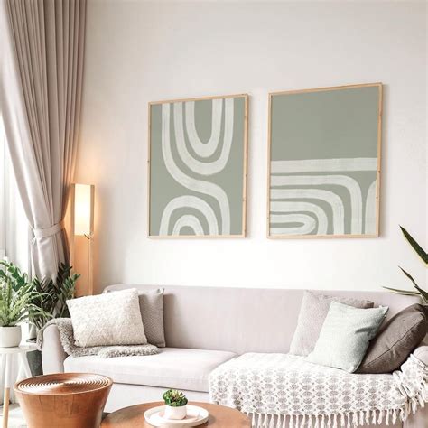 Sage Green Abstract Line Art Print Simple Lines Digital Wall Etsy