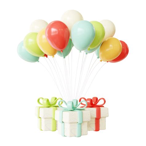 3d Birthday Color Balloon And T Box 10833651 Png