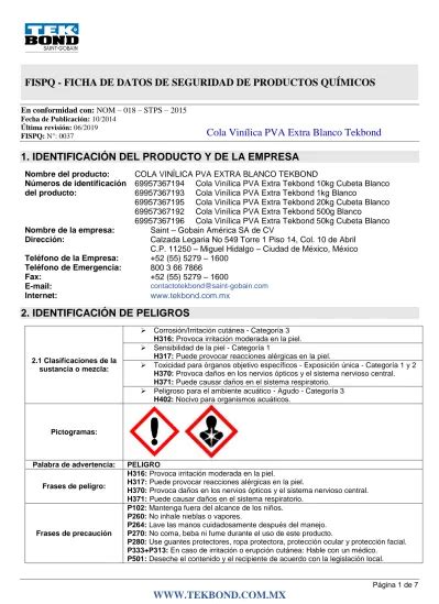 Fispq Ficha De Datos De Seguridad De Productos Qu Micos Cola Vin Lica