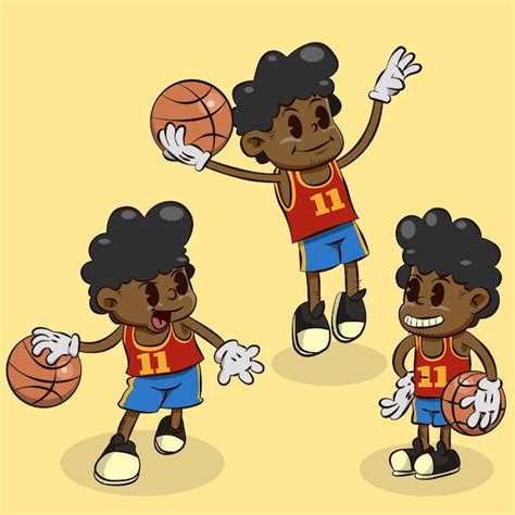 Klassische Karikaturillustration Des Kindes Das Basketball Spielt