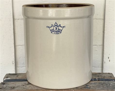 Vintage Crock 3 Gallon Blue Crown Crock Ransbottom Brothers Crock