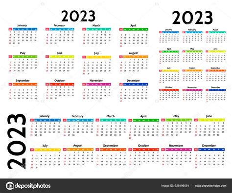 Conjunto Tres Calendarios Para 2023 Diferentes Formas Aisladas Sobre Fondo Vector De Stock Por