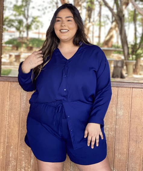 Chemise Azul Marinho Plus Size PLUS SIZE ROUPAS PLUS SIZE Via Sol