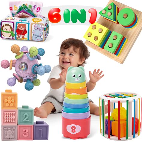 Beefunni Baby Toys 6-12 Months, 6 in 1 Montessori Toys Soft Baby ...