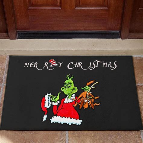 Christmas Door Mat – Grinch Holding Max Tail Door Mat Welcome Mat – Let ...