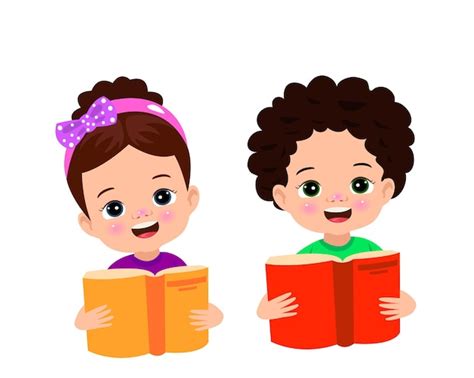 Niños leyendo un libro niños leyendo libros Vector Premium