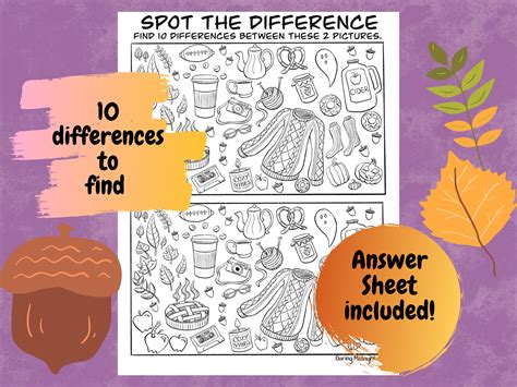 Spot the Difference Fall Kids Activity Sheet Halloween Game - Etsy