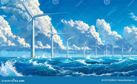 Offshore Wind Power Wind Turbines In Sea On Sunset Offshore Wind Farm Park Green Energy Ai