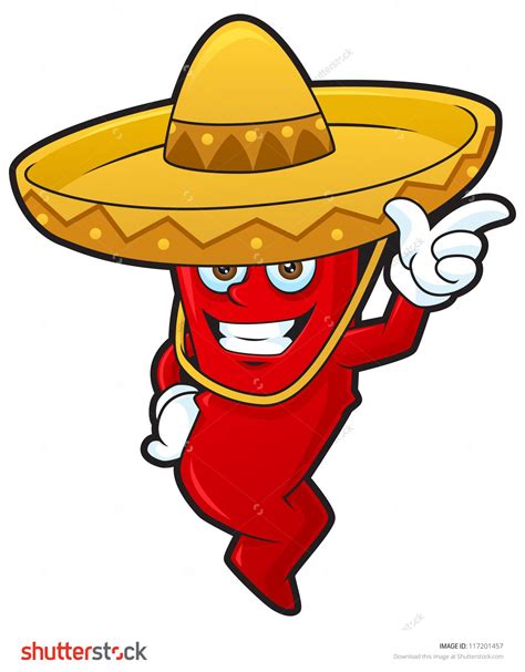 Mexican Chili Cartoon Wearing Sombrero Hat Mexican Chili Mexican Cartoon