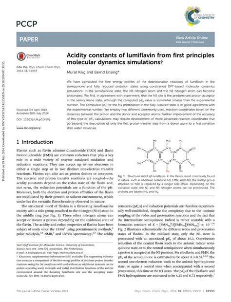 Pdf Acidity Constants Of Lumiflavin From First Principles Molecular