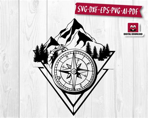 Mountains Tree Compass Svg File Compass Mountain Decals Cut Files