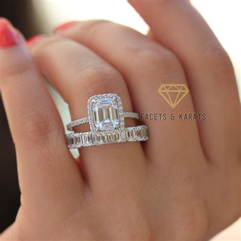 Emerald Cut Engagement Ring Wedding Band Bridal Wedding Ring Etsy