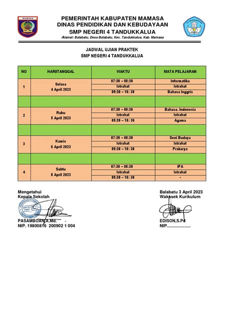 Jadwal Ujian Praktek Pdf