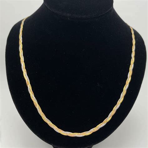 Vintage 14K Tricolor Gold Braided Herringbone Necklace 18 Grailed