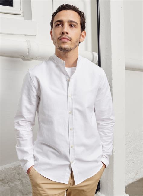 Chemise Col Mao En Oxford Blanc Pour Homme