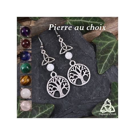 Boucles D Oreilles Arbre De Vie Celtique Argent Et Pierre Naturelle