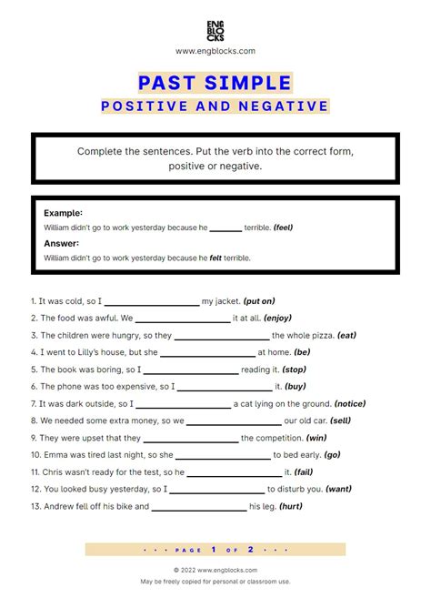 Past Simple — Negative — regular and irregular verbs — Exercise 3 | ESL Worksheets