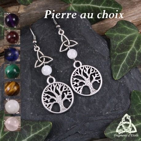 Boucles D Oreilles Arbre De Vie Celtique Argent Et Pierre Naturelle