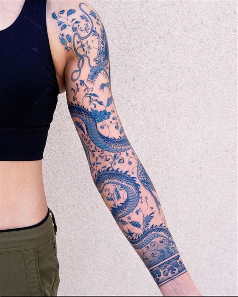 Porcelain Sleeve Blue Ink Tattoos Dragon Sleeve Tattoos Red Ink Tattoos