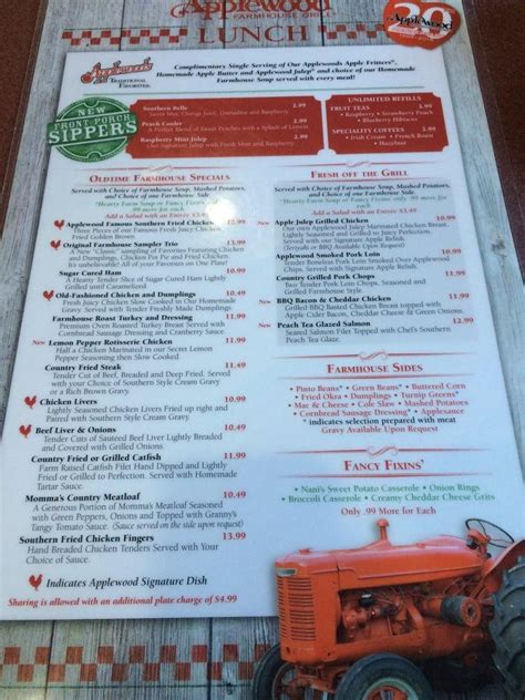 Menu At Applewood Farmhouse Restaurant Sevierville